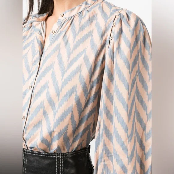 Ulla Johnson Rory Graphic-Print Cropped Blouse - size 4 - Picture 2 of 7